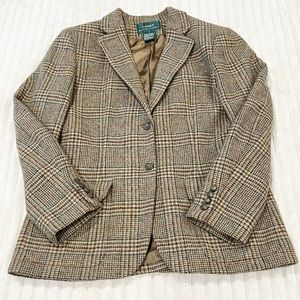 Vintage Lauren Ralph Lauren Glen Plaid Equestrian Sport Coat Blazer 100% Wool